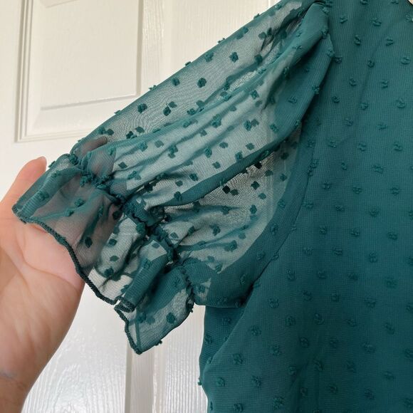 Zeagoo Teal Blouse with Beige Lace Detail - Picture 9 of 10